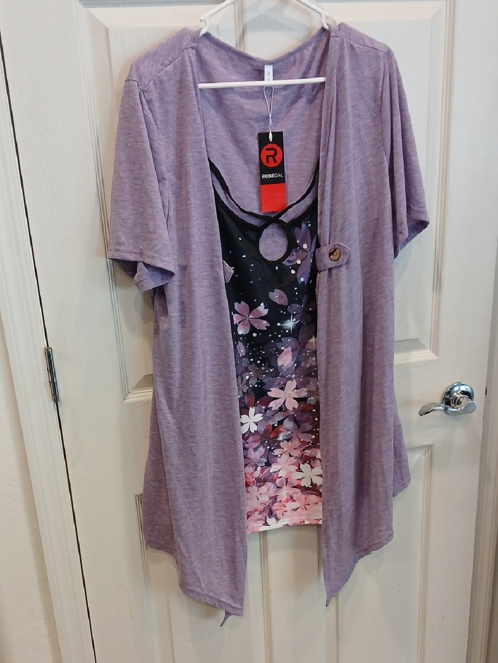 Rosegal Lavender Open-Front Floral Layered Tunic